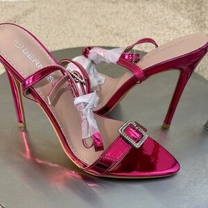 New Pink Strap Heels with Rhinestone Buckle Buckles